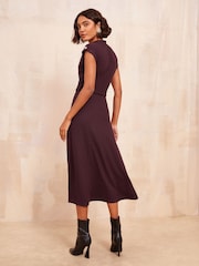 Friends Like These Red Button Shoulder Rib Midi Dress With Tie Belt Detailing - Image 4 of 4