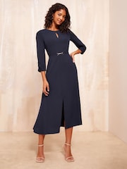 Friends Like These Blue Tulip Sleeve Belted Flute Hem Dress - Image 1 of 4