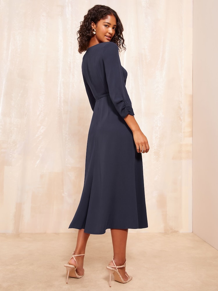 Friends Like These Blue Tulip Sleeve Belted Flute Hem Dress - Image 2 of 4