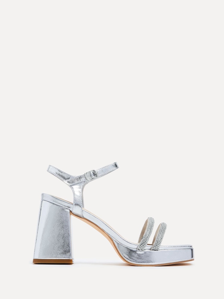 Linzi Silver Xandra Faux Leather Diamante Platform Sandals - Image 2 of 5