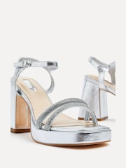 Linzi Silver Xandra Faux Leather Diamante Platform Sandals - Image 4 of 5