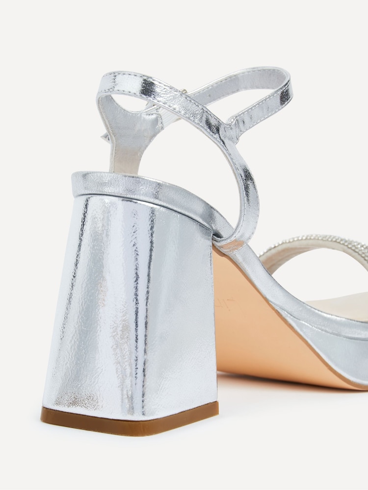 Linzi Silver Xandra Faux Leather Diamante Platform Sandals - Image 5 of 5