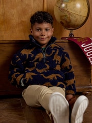 Joules Boys' Billy Navy Dino Print Quarter Zip Fleece - Image 2 of 7