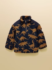 Joules Boys' Billy Navy Dino Print Quarter Zip Fleece - Image 3 of 7