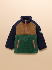 Joules Boys' Billy Green and Tan Colourblock Quarter Zip Fleece - Image 1 of 4