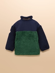 Joules Boys' Billy Green and Tan Colourblock Quarter Zip Fleece - Image 2 of 4