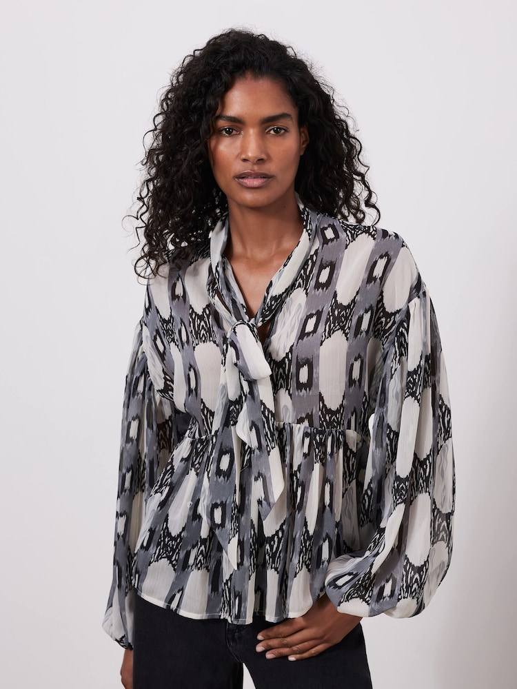 Mint Velvet Grey Abstract Print Blouse - Image 1 of 7 Mint Velvet Grey Abstract Print Blouse - Image 1 of 7