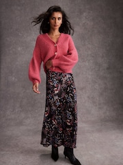 Mint Velvet Black Abstract Print Satin Midi Skirt - Image 2 of 7