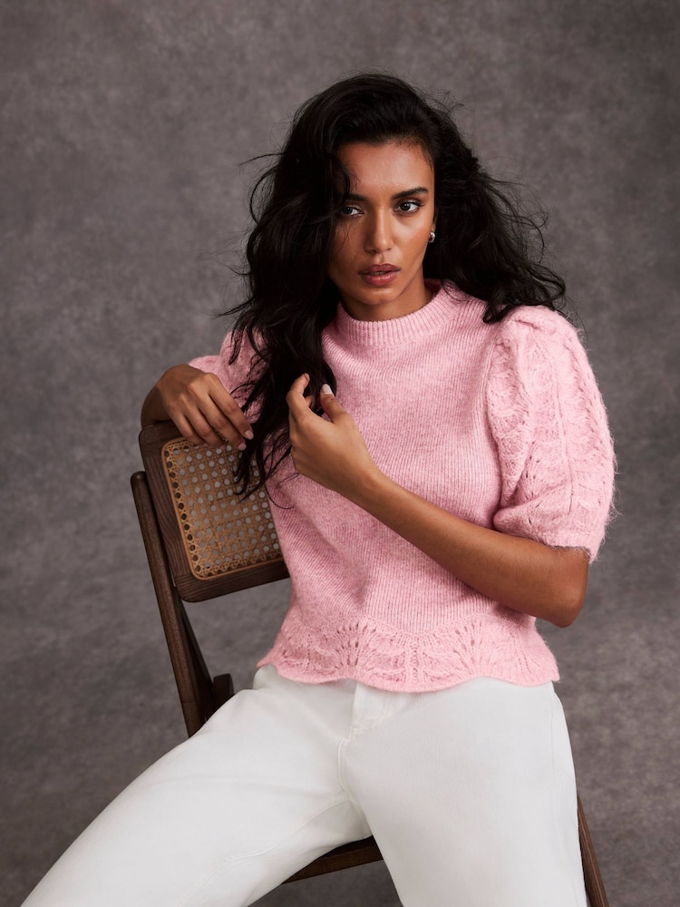 Mint Velvet Pink Stitch Sleeve Knit Top - Image 5 of 7