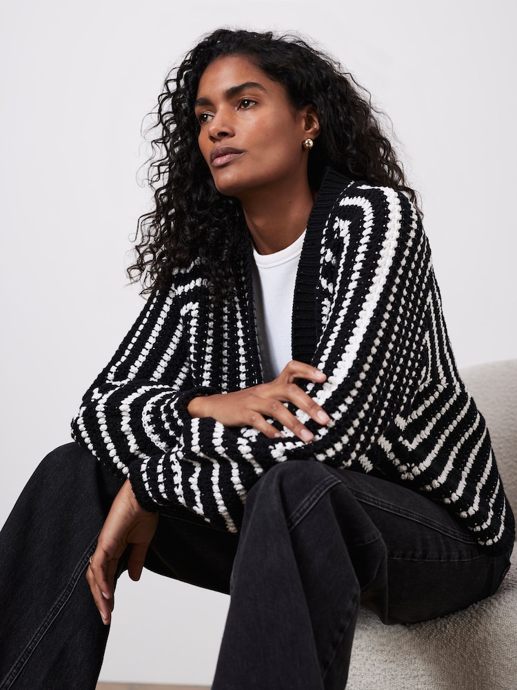 Mint Velvet Black Stripe Stitch Cardigan - Image 1 of 7 Mint Velvet Black Stripe Stitch Cardigan - Image 1 of 7