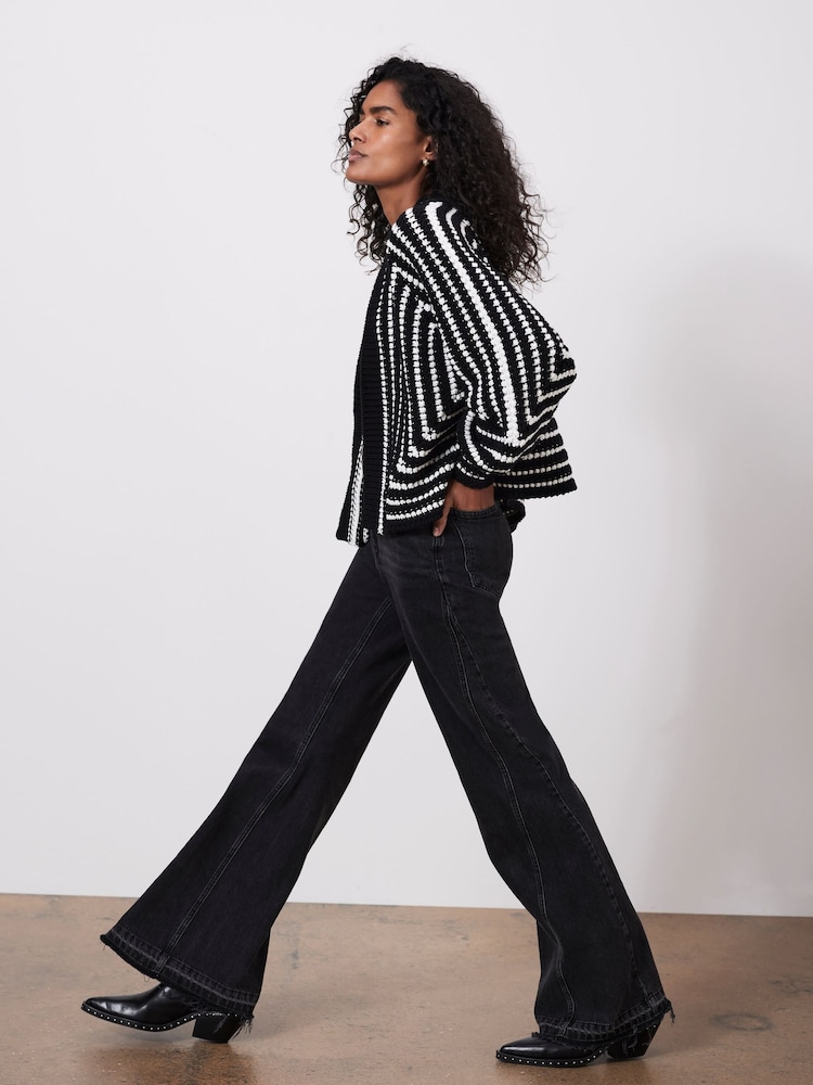Mint Velvet Black Stripe Stitch Cardigan - Image 2 of 7 Mint Velvet Black Stripe Stitch Cardigan - Image 2 of 7