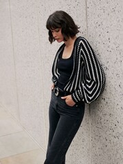 Mint Velvet Black Stripe Stitch Cardigan - Image 4 of 7