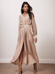 Mint Velvet Cream Pleated Maxi Shirt Dress - Image 1 of 7