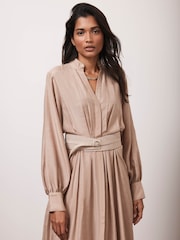 Mint Velvet Cream Pleated Maxi Shirt Dress - Image 2 of 7