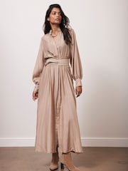 Mint Velvet Cream Pleated Maxi Shirt Dress - Image 4 of 7