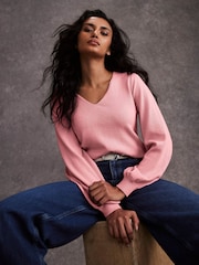 Mint Velvet Pink V-Neck Jumper - Image 1 of 7