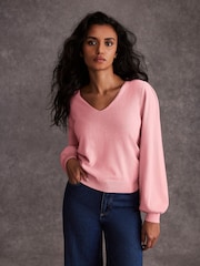 Mint Velvet Pink V-Neck Jumper - Image 2 of 7
