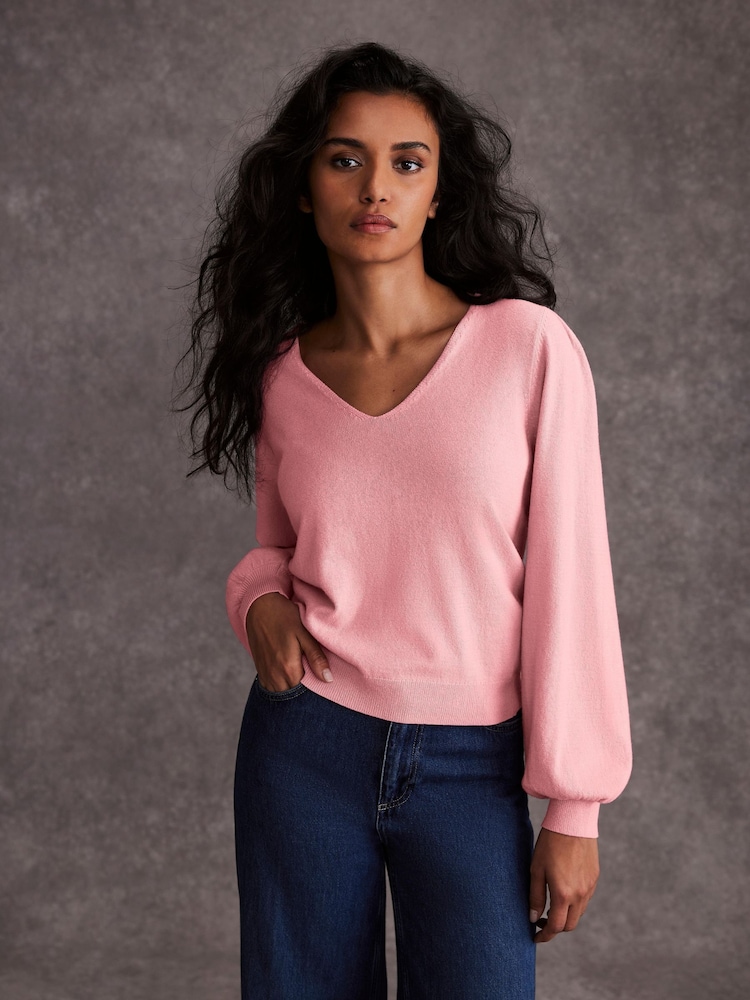 Mint Velvet Pink V-Neck Jumper - Image 2 of 7