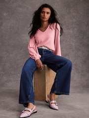 Mint Velvet Pink V-Neck Jumper - Image 3 of 7