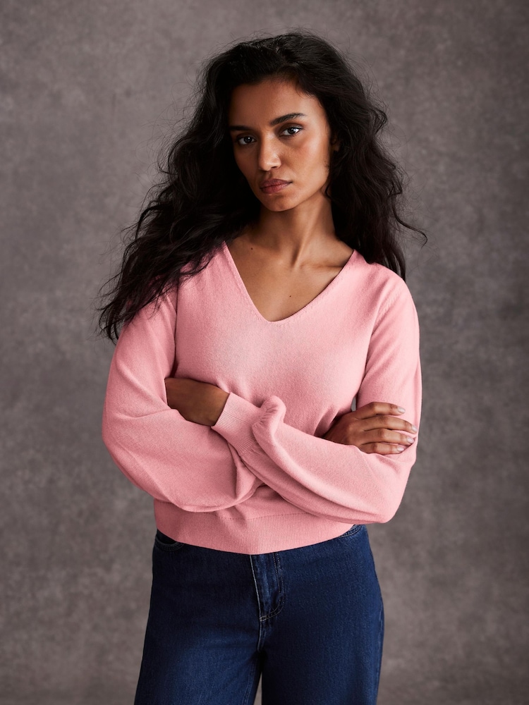 Mint Velvet Pink V-Neck Jumper - Image 4 of 7