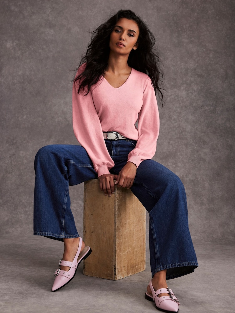 Mint Velvet Pink V-Neck Jumper - Image 5 of 7