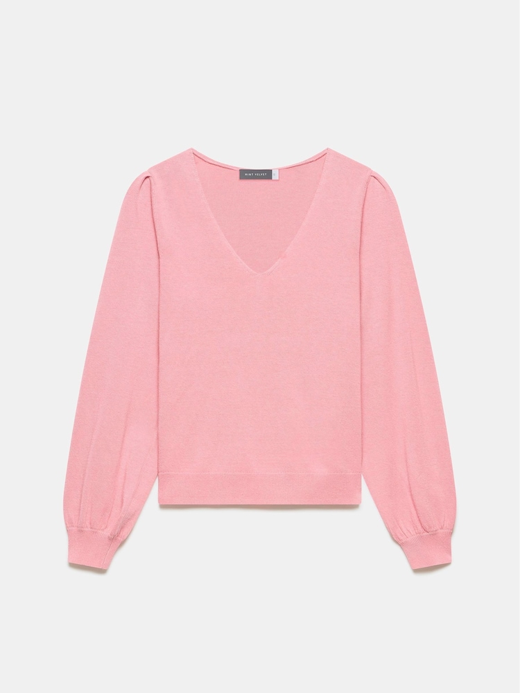 Mint Velvet Pink V-Neck Jumper - Image 6 of 7