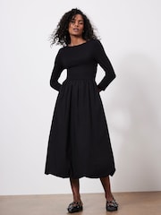 Mint Velvet Black Bubble Hem Jersey Midi Dress - Image 1 of 7