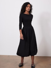 Mint Velvet Black Bubble Hem Jersey Midi Dress - Image 2 of 7