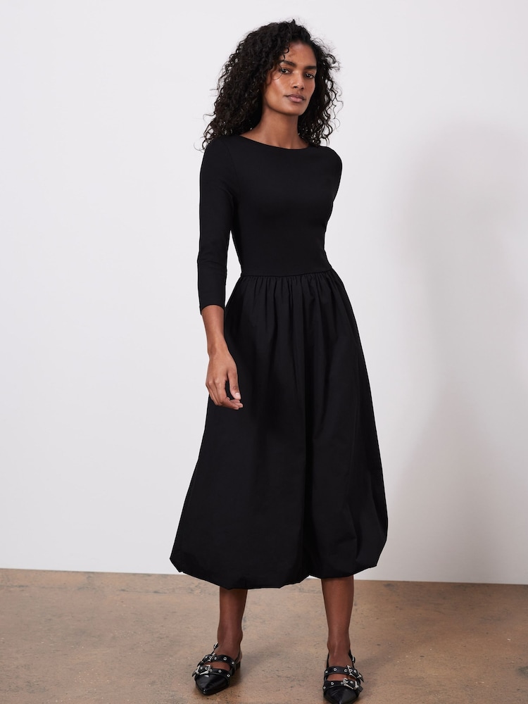 Mint Velvet Black Bubble Hem Jersey Midi Dress - Image 2 of 7
