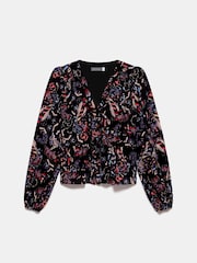 Mint Velvet Black Abstract Print Tie Detail Top - Image 6 of 7