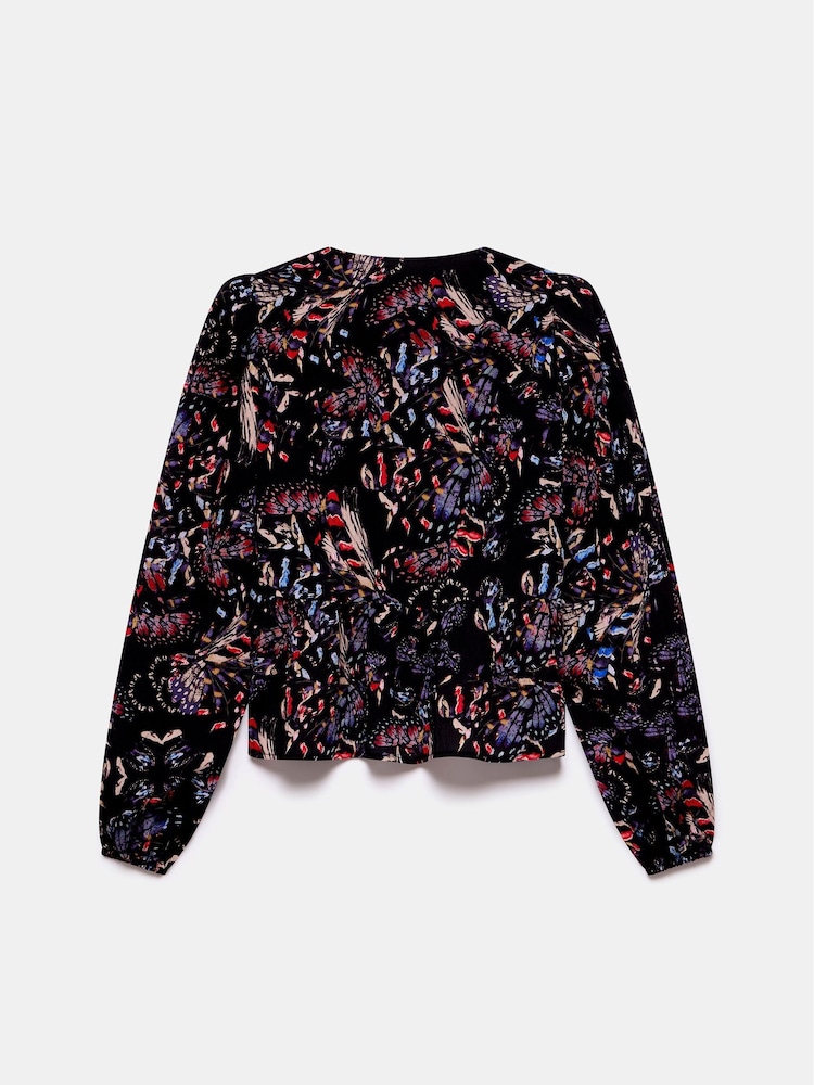 Mint Velvet Black Abstract Print Tie Detail Top - Image 7 of 7