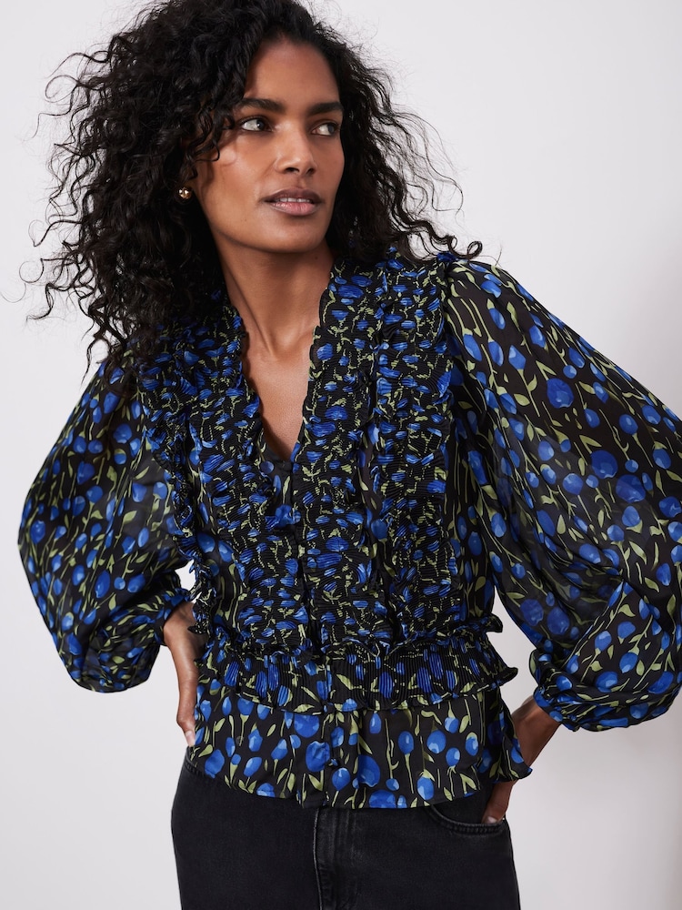 Mint Velvet Blue Floral Print Blouse - Image 2 of 7 Mint Velvet Blue Floral Print Blouse - Image 2 of 7