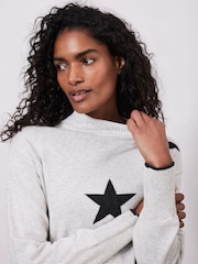 Mint Velvet Grey Cotton Blend Star Motif Jumper - Image 1 of 7