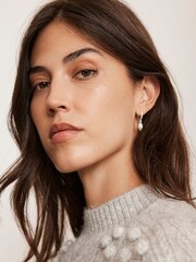 Mint Velvet Silver Tone Pearl Hoop Earrings - Image 1 of 3