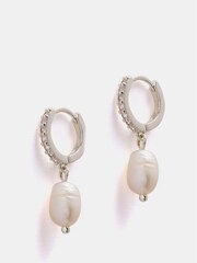 Mint Velvet Silver Tone Pearl Hoop Earrings - Image 2 of 3
