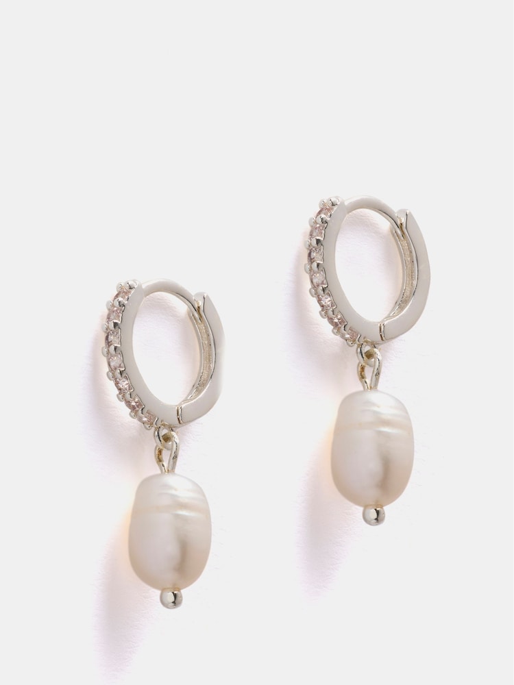 Mint Velvet Silver Tone Pearl Hoop Earrings - Image 2 of 3