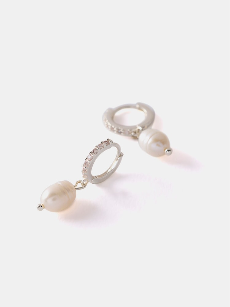 Mint Velvet Silver Tone Pearl Hoop Earrings - Image 3 of 3