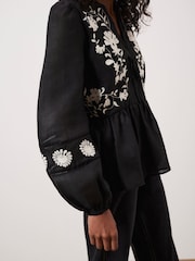Mint Velvet Black Embroidered Detail Top - Image 5 of 7
