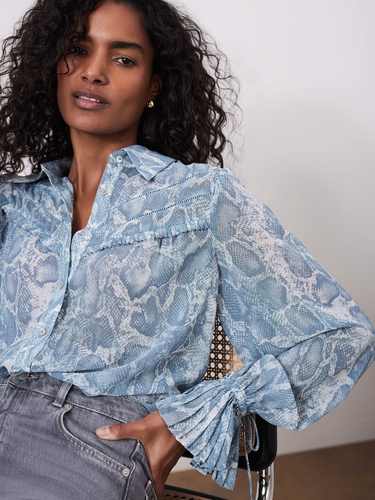 Mint Velvet Blue Snake Print Boho Shirt - Image 2 of 7 Mint Velvet Blue Snake Print Boho Shirt - Image 2 of 7