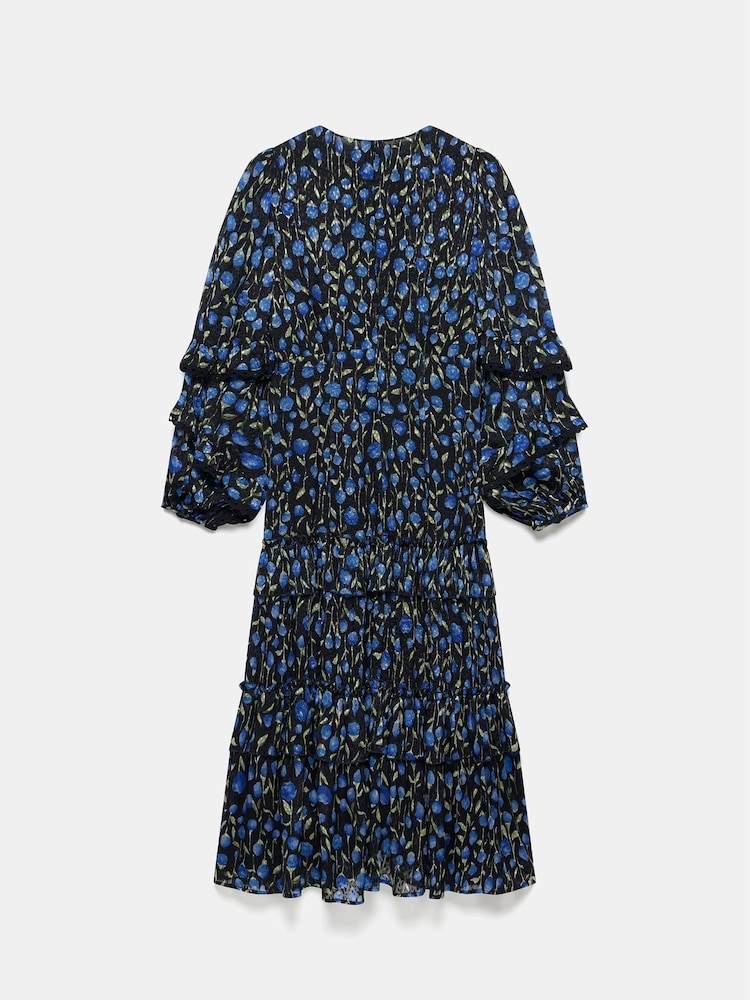 Mint Velvet Blue Floral Print Ruched Midi Dress - Image 7 of 7 Mint Velvet Blue Floral Print Ruched Midi Dress - Image 7 of 7