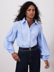 Mint Velvet Blue Striped Pintuck 100% Cotton Shirt - Image 1 of 7