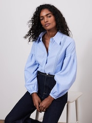 Mint Velvet Blue Striped Pintuck 100% Cotton Shirt - Image 2 of 7