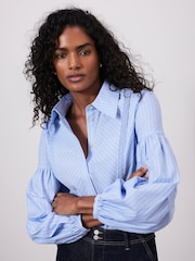 Mint Velvet Blue Striped Pintuck 100% Cotton Shirt - Image 3 of 7
