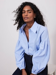 Mint Velvet Blue Striped Pintuck 100% Cotton Shirt - Image 4 of 7