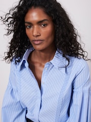 Mint Velvet Blue Striped Pintuck 100% Cotton Shirt - Image 5 of 7