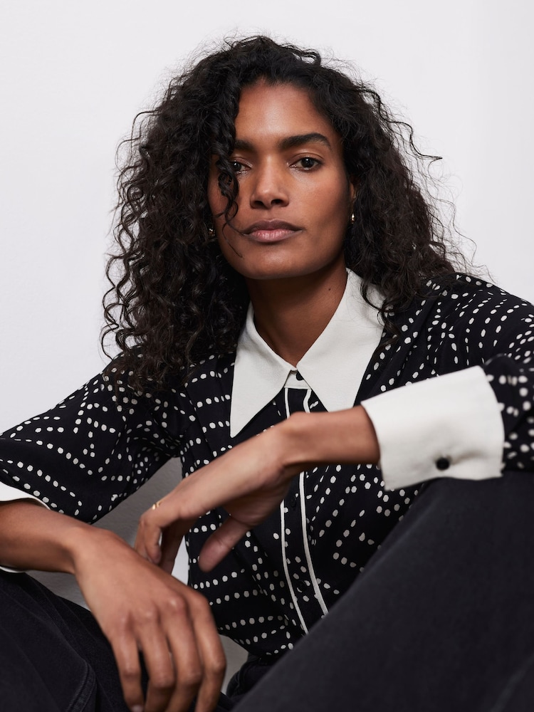 Mint Velvet Black Spot Print Shirt - Image 2 of 7 Mint Velvet Black Spot Print Shirt - Image 2 of 7