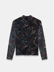 Mint Velvet Black Floral Print Mesh Top - Image 6 of 7