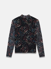 Mint Velvet Black Floral Print Mesh Top - Image 7 of 7