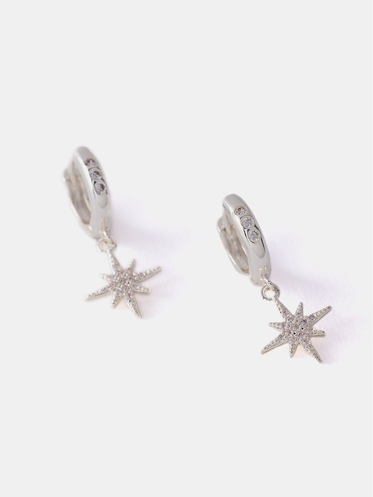 Mint Velvet Silver Plated Star Hoop Earrings - Image 2 of 5