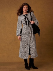 Mint Velvet Black Floral Print Midi Dress - Image 1 of 7